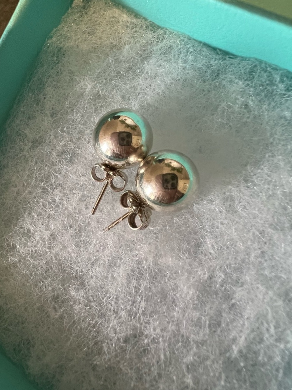 Tiffany & Co. Sterling Silver Ball Stud Earrings with Tiffany Blue Pouch - Picture 2 of 6